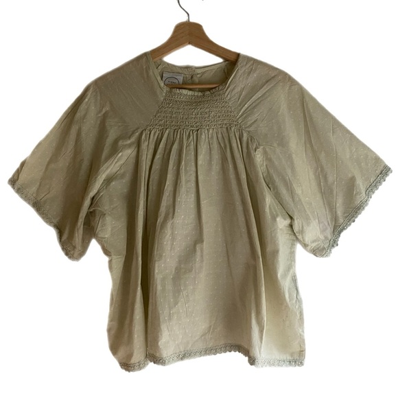 Kinga Scilla x Free People Doen Style Bell Sleeve Embroidered Trim Blouse Top 6 - Picture 1 of 6